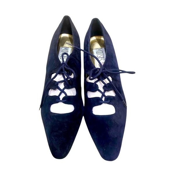 Nwot mootsies Tootsies black suede crisscross lace up shoe 1.5 inch block heel 9 - Picture 1 of 10
